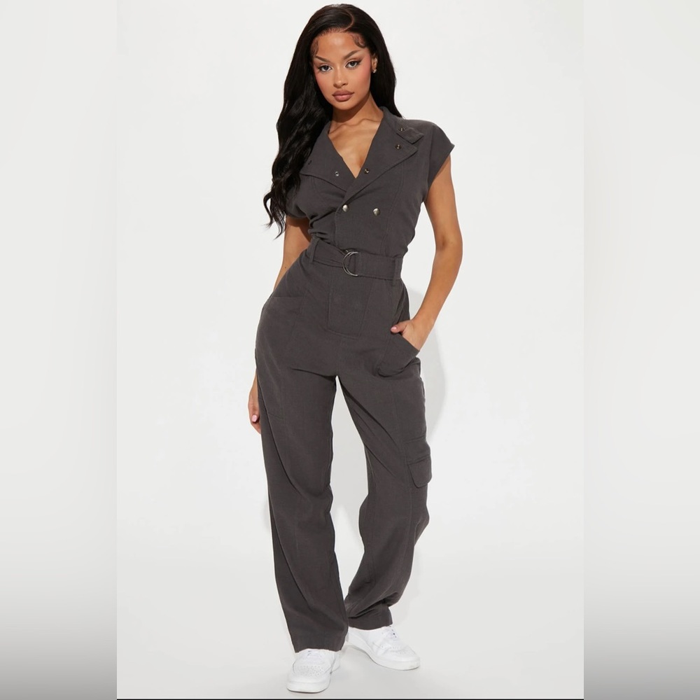 NWT - FashionNova Weekend Utility Jumpsuit - Charcoal - XS